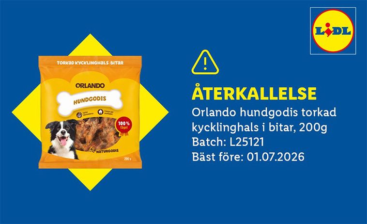 Salmonellalarm i hundgodis – Lidl stoppar försäljning av kycklinghals